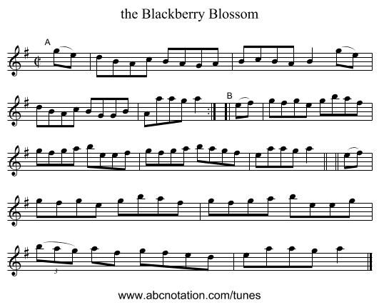 the Blackberry Blossom - staff notation