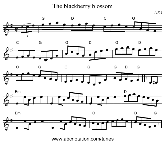 The blackberry blossom - staff notation
