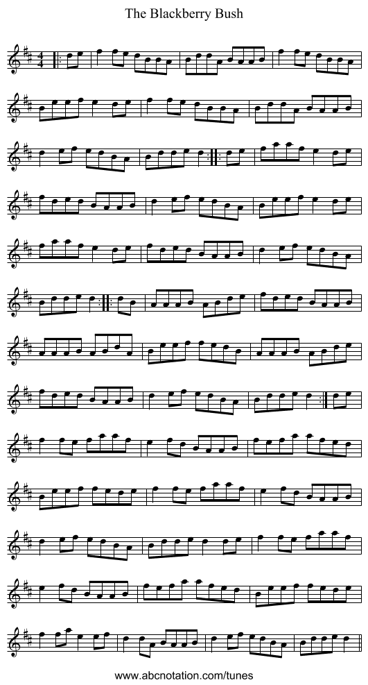 The Blackberry Bush - staff notation