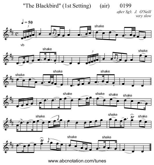 The Blackbird (1st Setting) (air) 0199 - staff notation