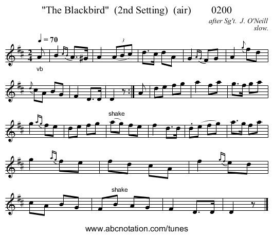 The Blackbird  (2nd Setting)  (air)        0200 - staff notation
