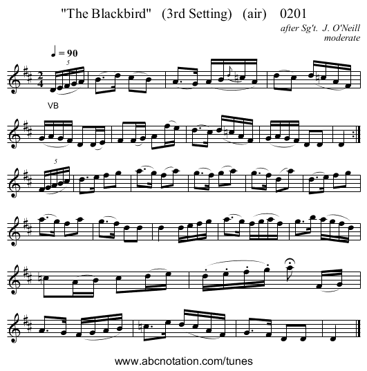 The Blackbird   (3rd Setting)   (air)    0201 - staff notation