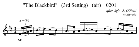 The Blackbird   (3rd Setting)   (air)    0201 - staff notation