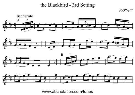 the Blackbird - 3rd Setting - staff notation