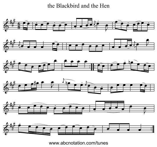 the Blackbird and the Hen - staff notation