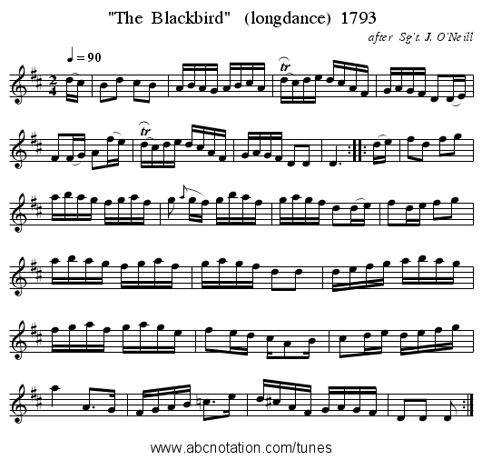 The  Blackbird   (longdance)  1793 - staff notation