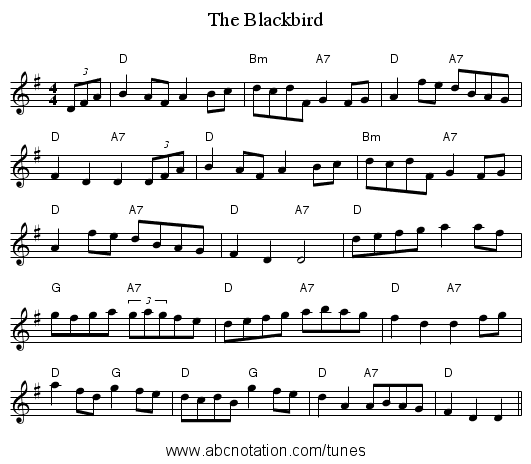 The Blackbird - staff notation