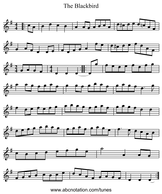 The Blackbird - staff notation