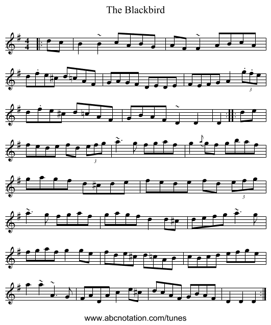 The Blackbird - staff notation