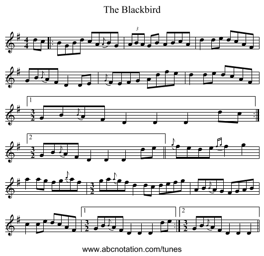 The Blackbird - staff notation