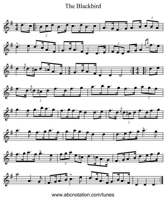 The Blackbird - staff notation
