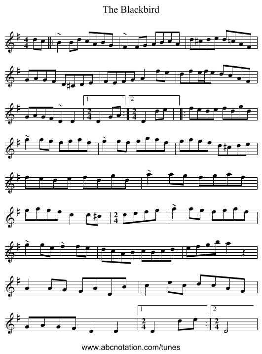 The Blackbird - staff notation