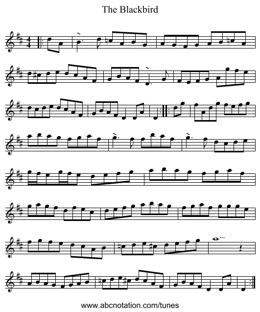 The Blackbird - staff notation