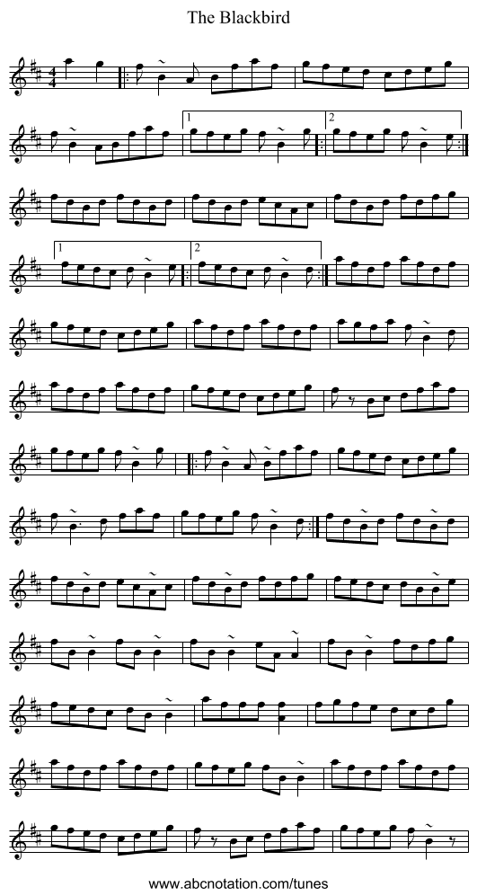 The Blackbird - staff notation