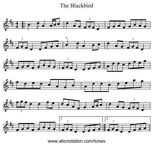 The Blackbird - staff notation
