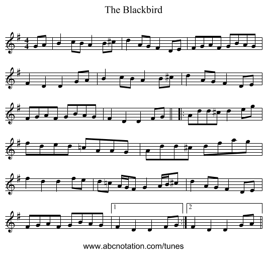 The Blackbird - staff notation