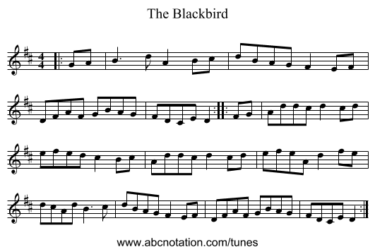 The Blackbird - staff notation