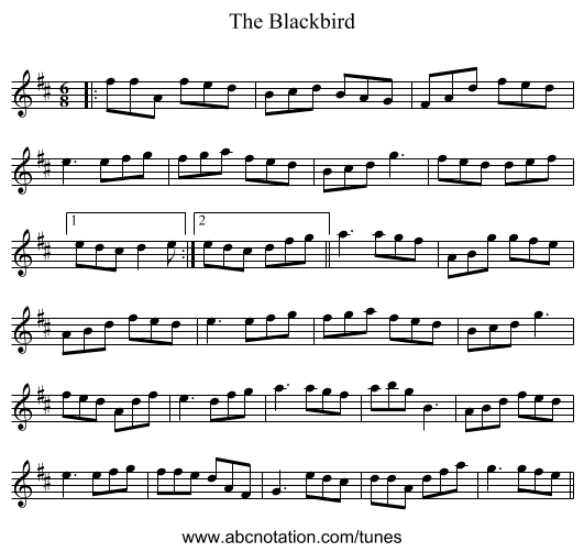 The Blackbird - staff notation