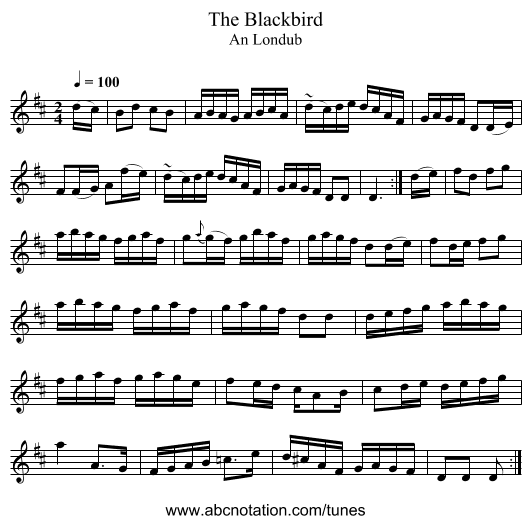 The Blackbird - staff notation