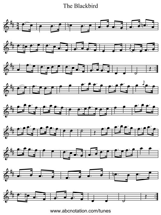 The Blackbird - staff notation