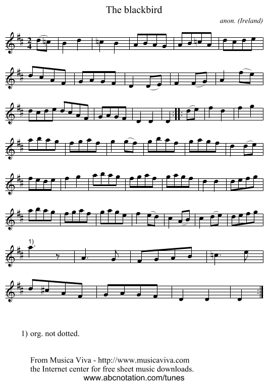 The blackbird - staff notation