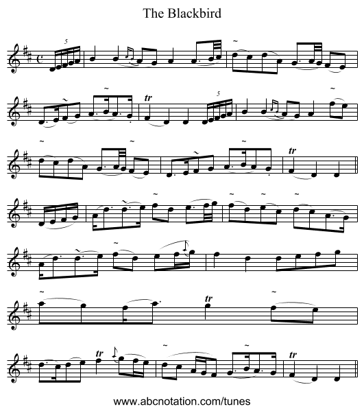 The Blackbird - staff notation