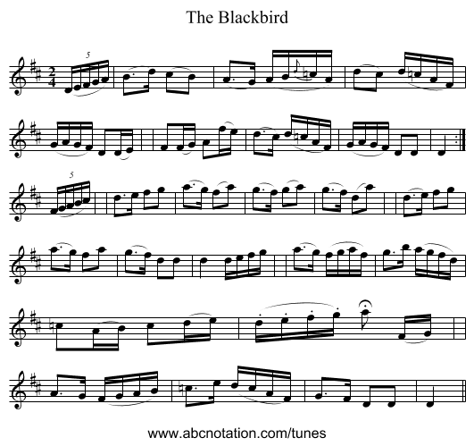The Blackbird - staff notation