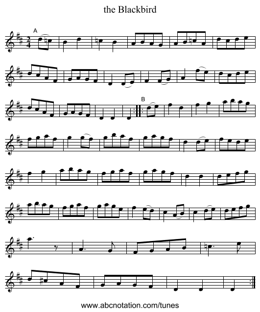 the Blackbird - staff notation
