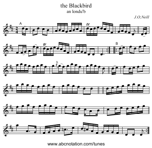 the Blackbird - staff notation