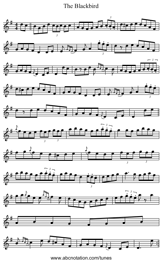 The Blackbird - staff notation