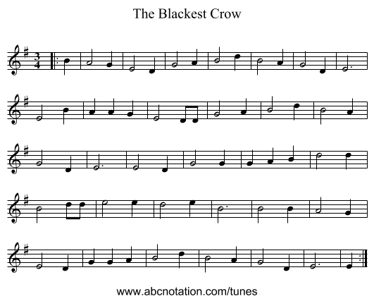 The Blackest Crow - staff notation