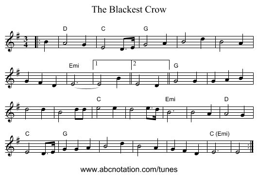The Blackest Crow - staff notation