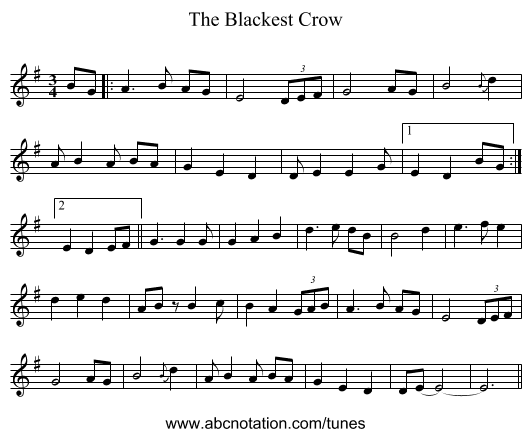 The Blackest Crow - staff notation