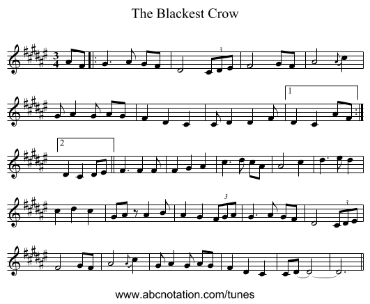 The Blackest Crow - staff notation
