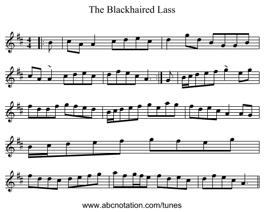 The Blackhaired Lass - staff notation