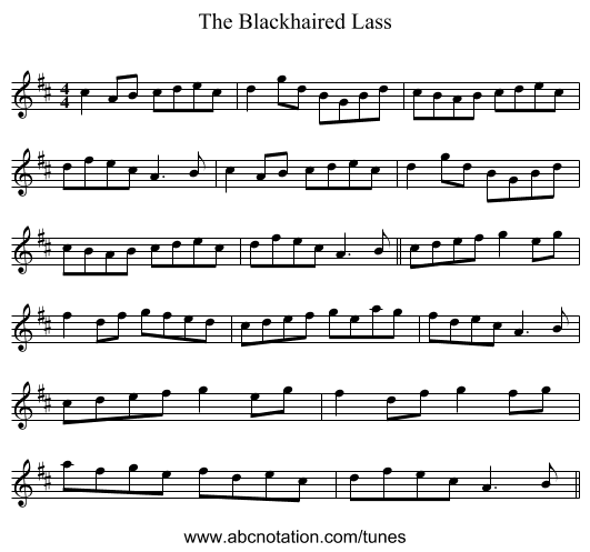 The Blackhaired Lass - staff notation