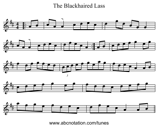 The Blackhaired Lass - staff notation