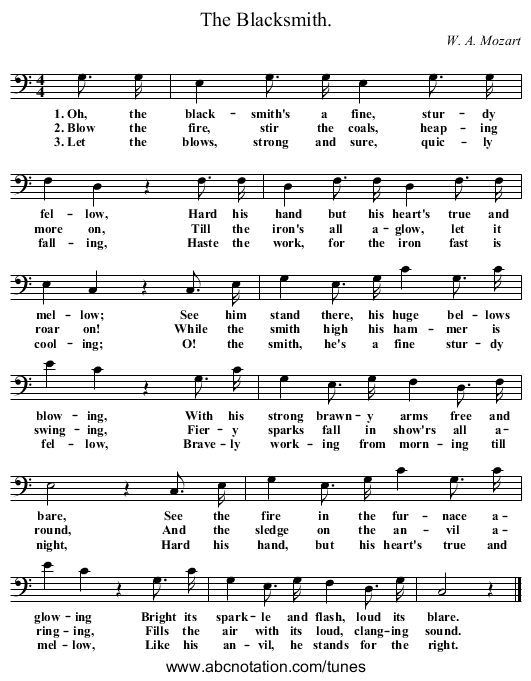 The Blacksmith. - staff notation