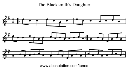 The Blacksmith's Daughter - staff notation