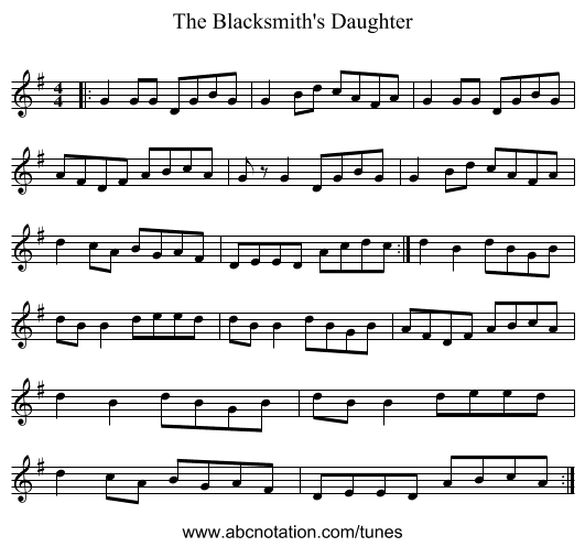 The Blacksmith's Daughter - staff notation