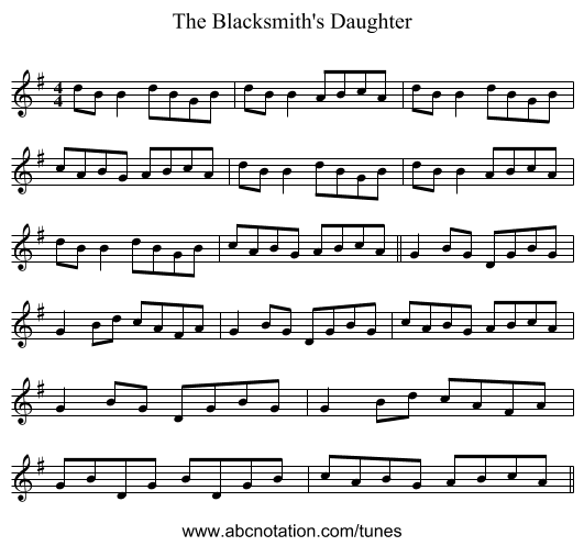 The Blacksmith's Daughter - staff notation