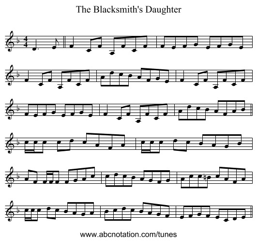 The Blacksmith's Daughter - staff notation