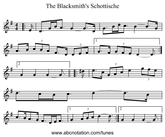 The Blacksmith's Schottische - staff notation