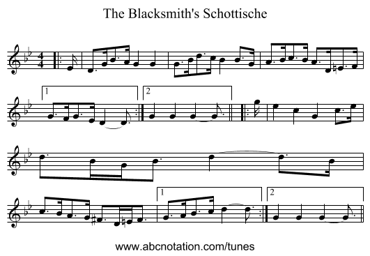 The Blacksmith's Schottische - staff notation