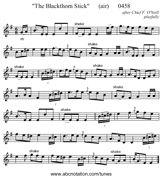 The Blackthorn Stick      (air)      0458 - staff notation