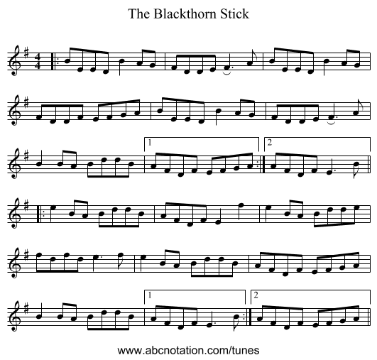 The Blackthorn Stick - staff notation