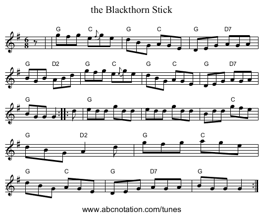 the Blackthorn Stick - staff notation