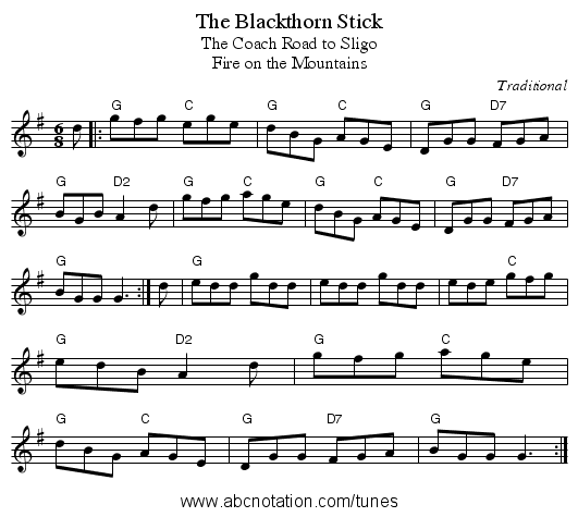 The Blackthorn Stick - staff notation