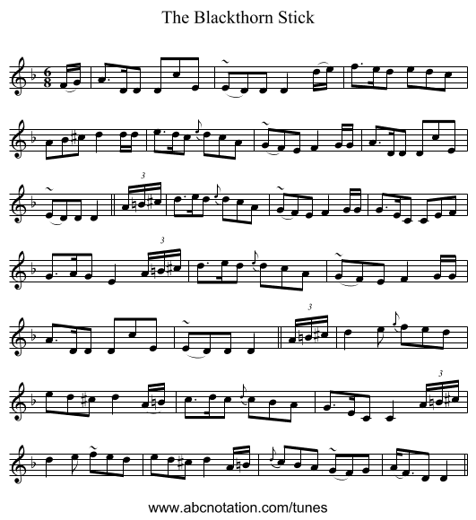 The Blackthorn Stick - staff notation