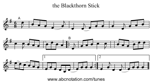 the Blackthorn Stick - staff notation